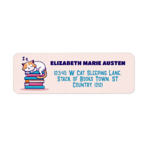 Cat on Stack of Books Cute Literary Return Address