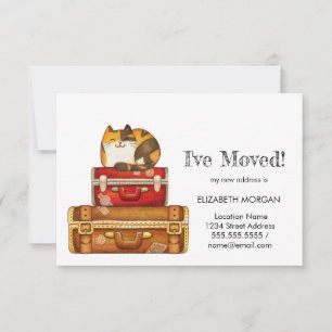 Cat On Suitcases I've Moved Announcement