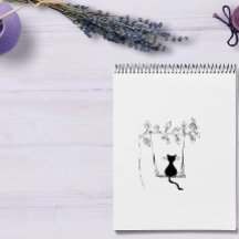 Cat On Swing Wood Stamp