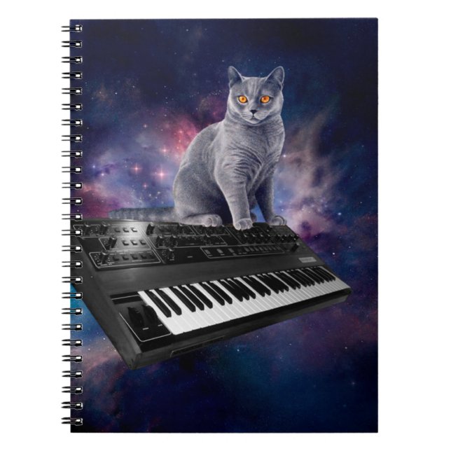 Cat on synthesizer in space notebook (Front)