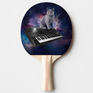Cat on synthesizer in space ping pong paddle