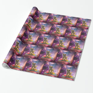Cat on synthesizers in space wrapping paper