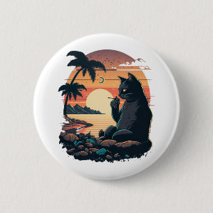 Cat on the beach with the cigarette 6 cm round badge