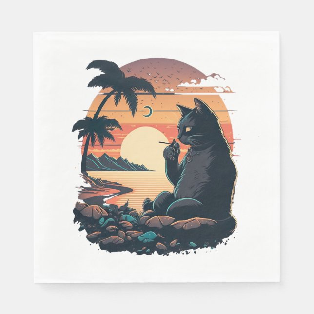 Cat on the beach with the cigarette napkin (Front)