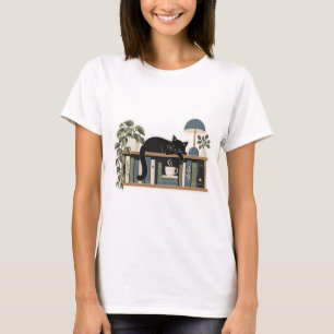 Cat on the Bookshelf   Minimal Silhouette  T-Shirt