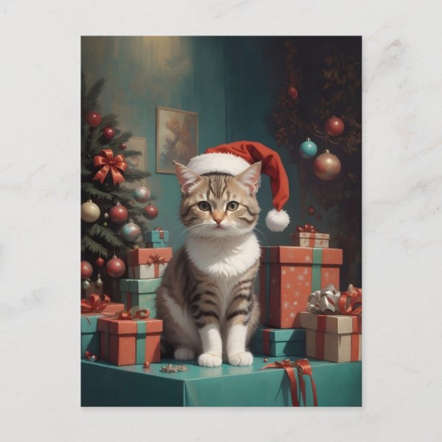 Cat on the Christmas table Postcard (Front)