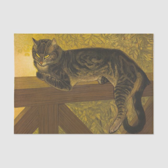 cat on the fence vintage painting tissue paper (Front)