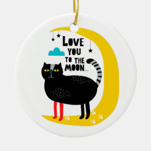 Cat on the moon ceramic tree decoration