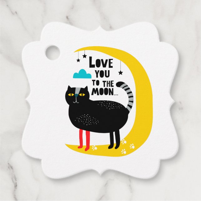 Cat on the moon favour tags (Front)
