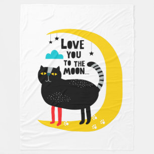 Cat on the moon fleece blanket