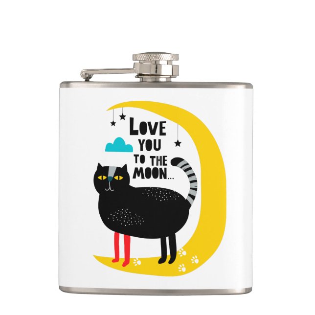 Cat on the moon hip flask (Front)