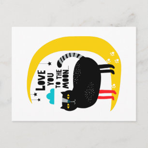 Cat on the moon invitation postcard
