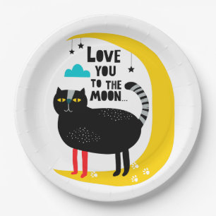 Cat on the moon paper plate