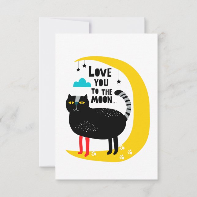 Cat on the moon RSVP card (Front)