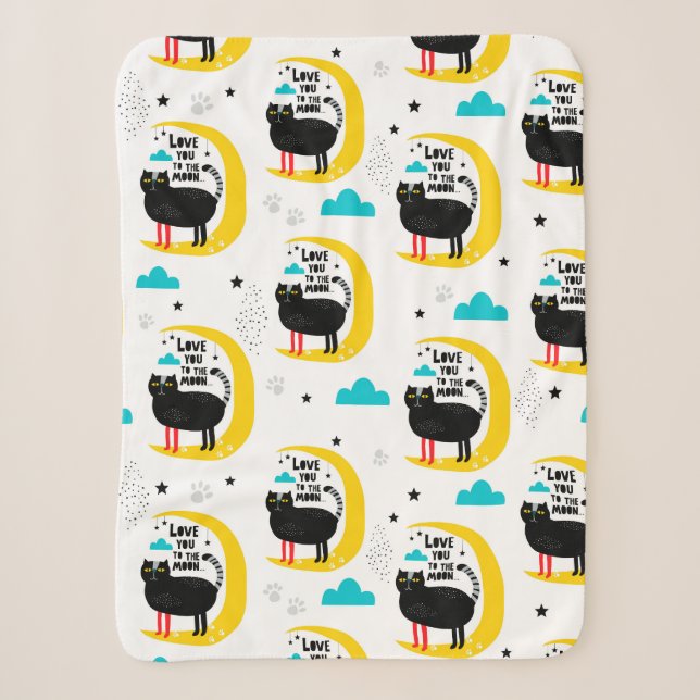 Cat on the moon sherpa blanket (Front)