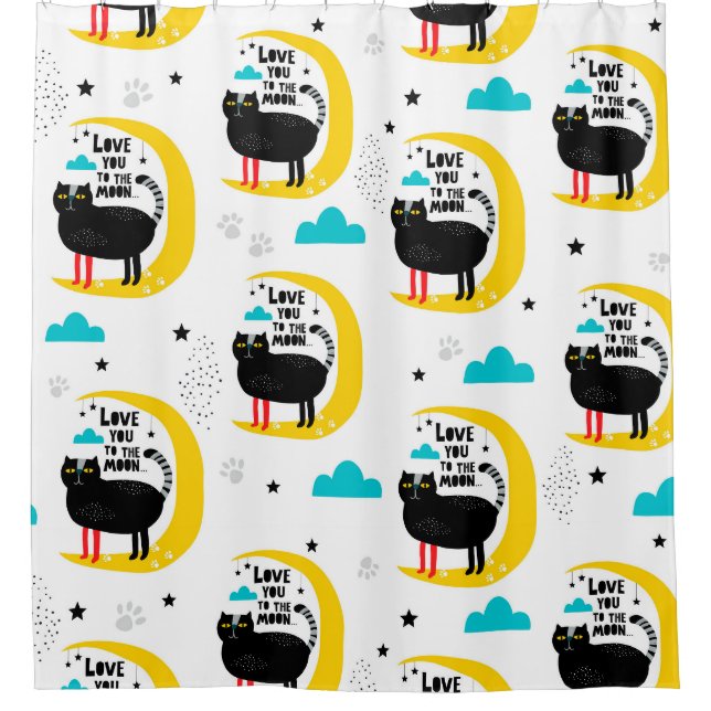 Cat on the moon shower curtain (Front)