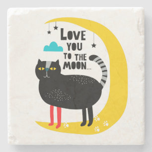 Cat on the moon stone coaster
