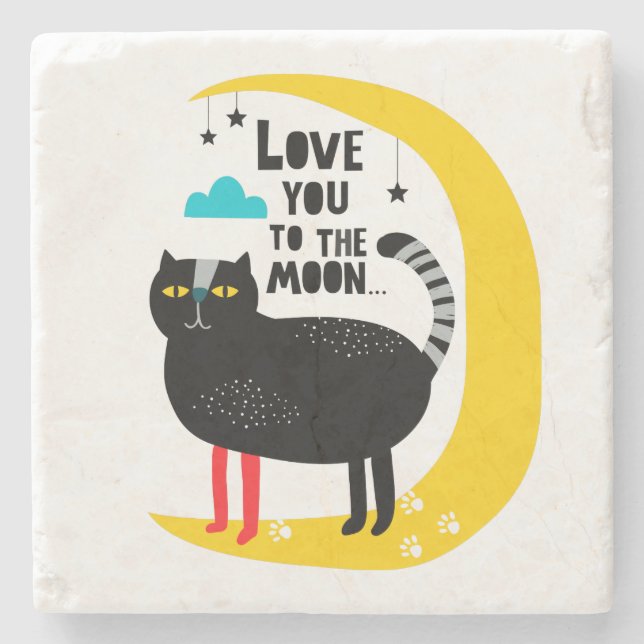 Cat on the moon stone coaster (Front)