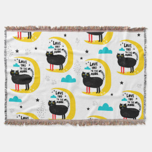 Cat on the moon throw blanket