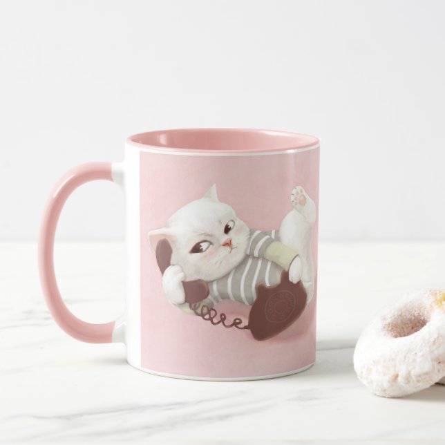 Cat on the Phone Mug (With Donut)