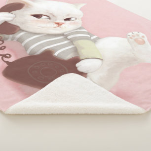 Cat on the Phone Sherpa Blanket