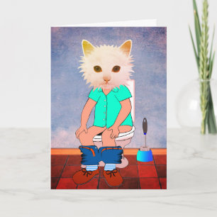 CAT ON THE TOILET FUNNY THINKING OF YOU CARDS