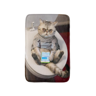 Cat on Toilet Bath Mat