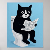 Cat on toilet bathroom wall art