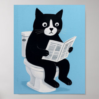 Cat on toilet bathroom wall art