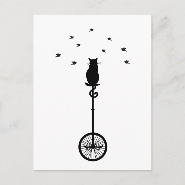 cat on vintage bicycle with birds postcard (Front)