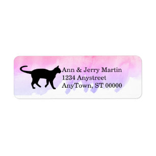 cat on watercolor custom address label
