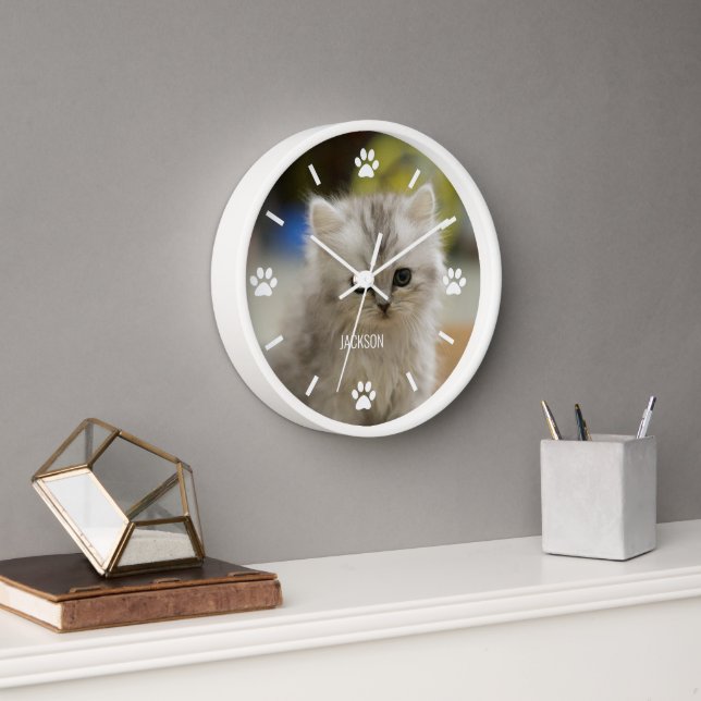 Cat or Dog Paw Custom Pet Photo Wall Clock (Office)