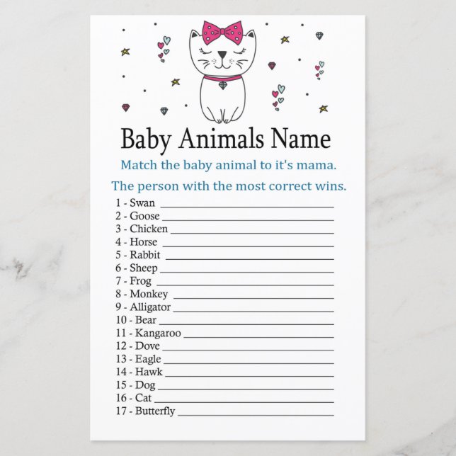 Cat or Kitten Baby Animals Name Game (Front)