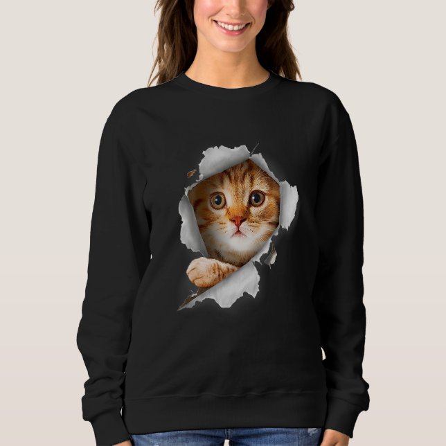 Cat Orange Cat Cat Torn Cloth Kitten Sweatshirt (Front)