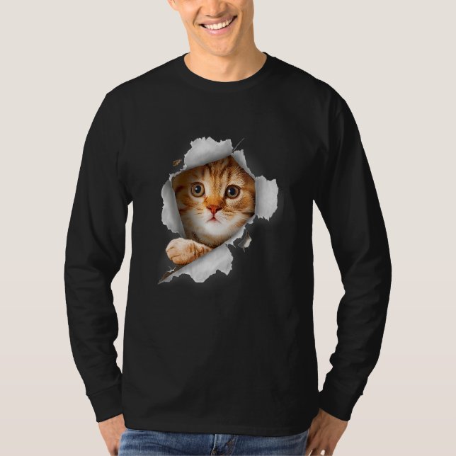 Cat Orange Cat Cat Torn Cloth Kitten T-Shirt (Front)