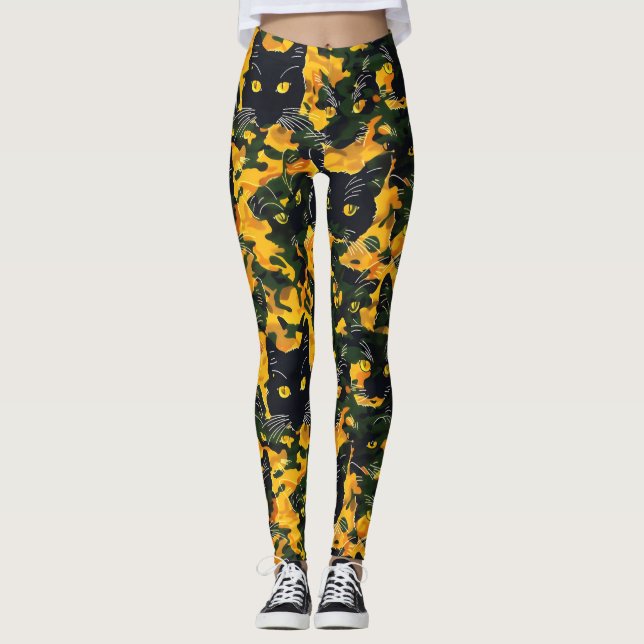 Cat Orange Pattern Leggings (Front)