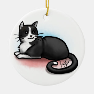 Cat Ornament - Black and White - Kitty Lee