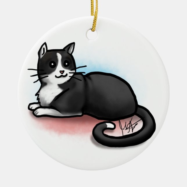 Cat Ornament - Black and White - Kitty Lee (Front)