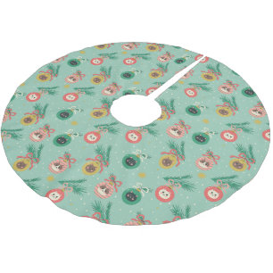 Cat Ornaments on Tree Pattern Brushed Polyester Tree Skirt