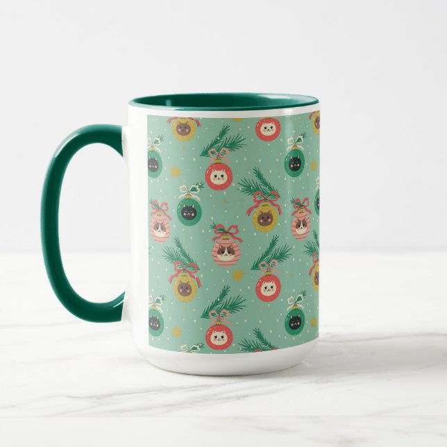 Cat Ornaments on Tree Pattern Mug (Left)