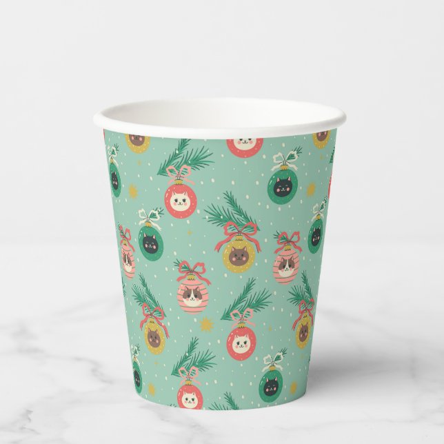 Cat Ornaments on Tree Pattern Paper Cups (Front)