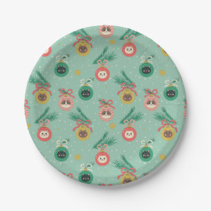 Cat Ornaments on Tree Pattern Paper Plate