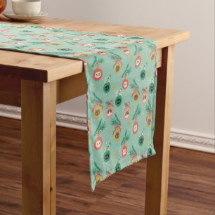 Cat Ornaments on Tree Pattern Short Table Runner
