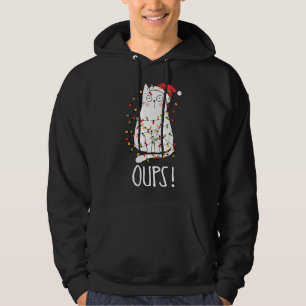 Cat Oups! White Cat Tangled Up In Christmas Tree L Hoodie
