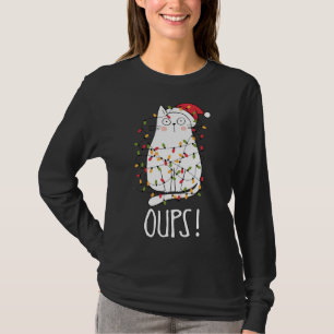 Cat Oups! White Cat Tangled Up In Christmas Tree L T-Shirt