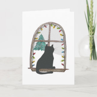 Cat out to window holiday card