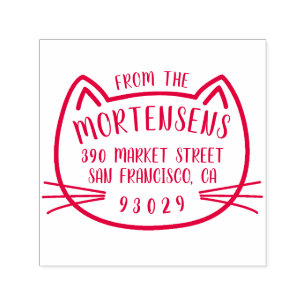 Cat Outline Typography Family Name Return Address Self-inking Stamp
