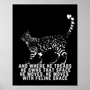 Cat outline with feline grace poem black poster