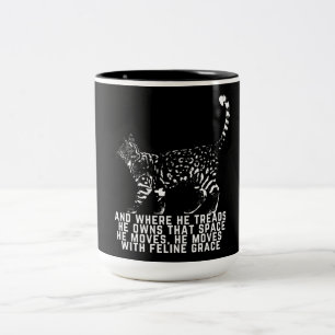Cat outline with feline grace poem black Two-Tone coffee mug