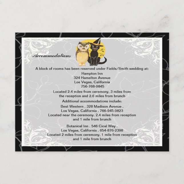 Cat & Owl Halloween Wedding Enclosure Cards (Front)